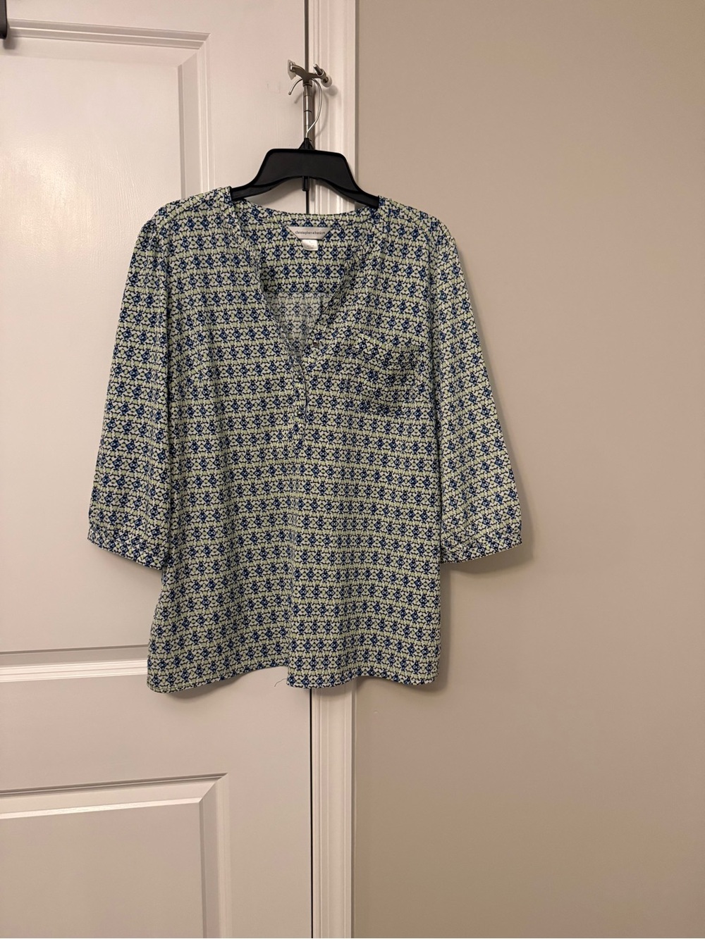 Christopher & Banks Blue and White Geometric V-Neck Tunic
